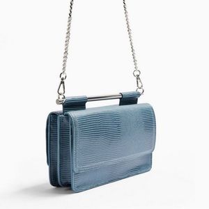 TopShop Pale Blue Faux Leather Clutch Crossbody Shoulder Bag Purse Handbag